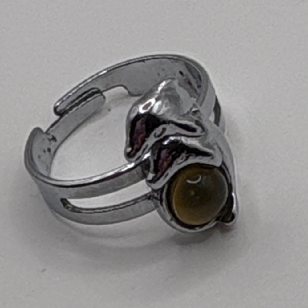 Dolphin Ring Adjustable Silver Ring Yellow Stone Ball 
6.25